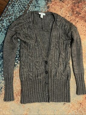 LOFT Mohair-Wool blend, Dark Gray Cable Knit Button Cardigan